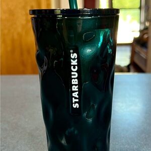 Starbucks Dark Green Textured Tumbler. Glass. 18 oz w/straw